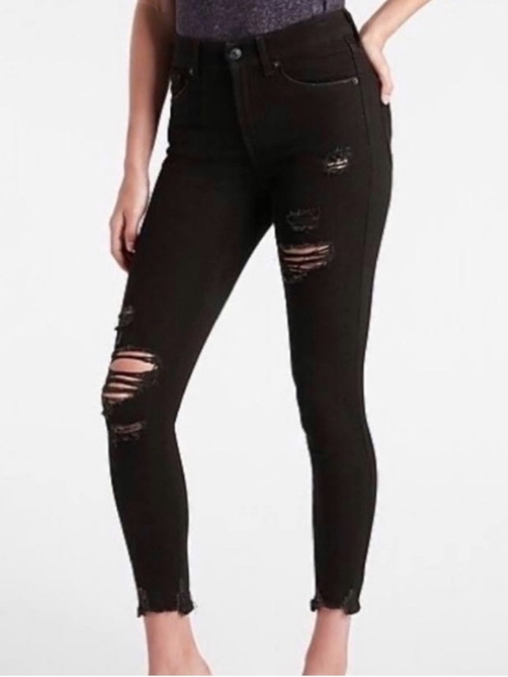 Express Mid Rise Ankle Leggings Stretch- Distressed Black